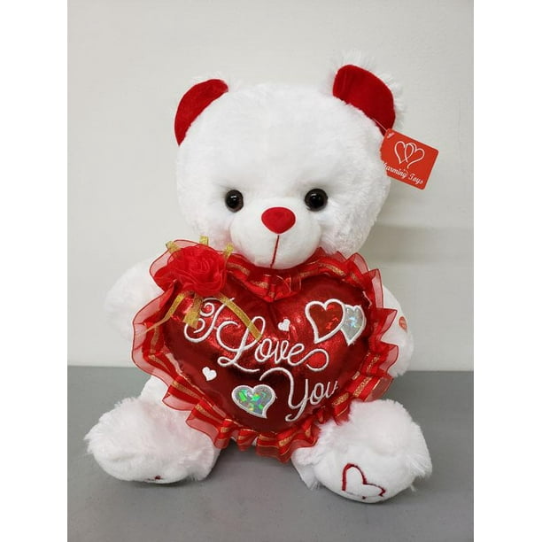White Teddy Bear holding Red Heart with "I Love You" written lovely gift New White Teddy Bear holding Red Heart with "I Love You" written lovely gift New